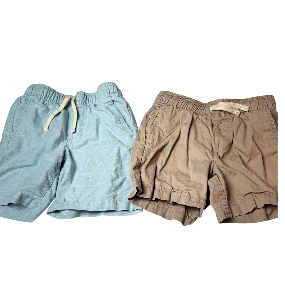 Old Navy Boys Dock Shorts Bundle Size S 6-7 Light Blue Linen Khaki Tan 2‎ Pack